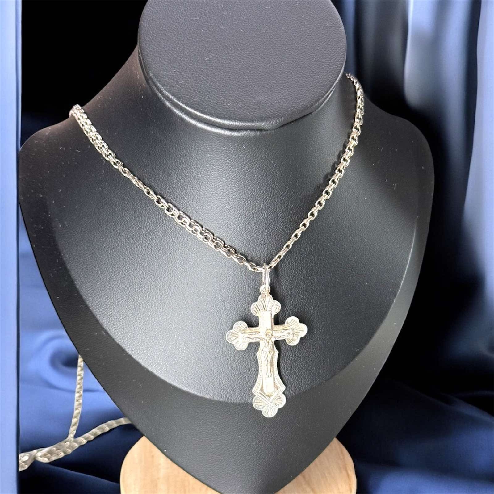 Vintage Necklace Jesus Pendent Silver 925 Jewelry Chain Women\'s Mens Amulet Rere