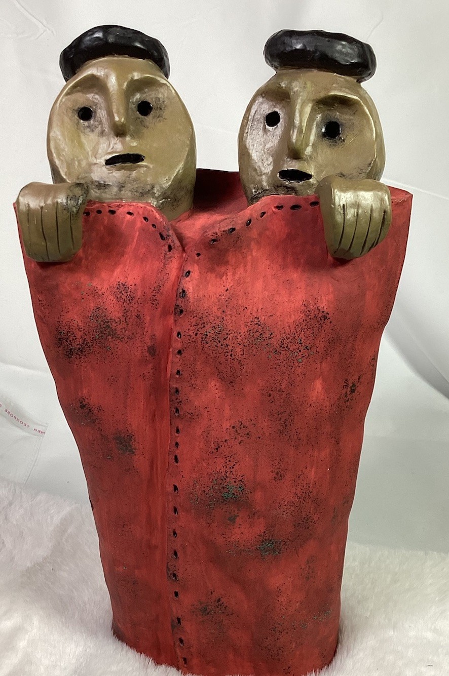 Judy Peele Tribal Blanket People Sculpture Figure Limited Edition Red Couple 11”