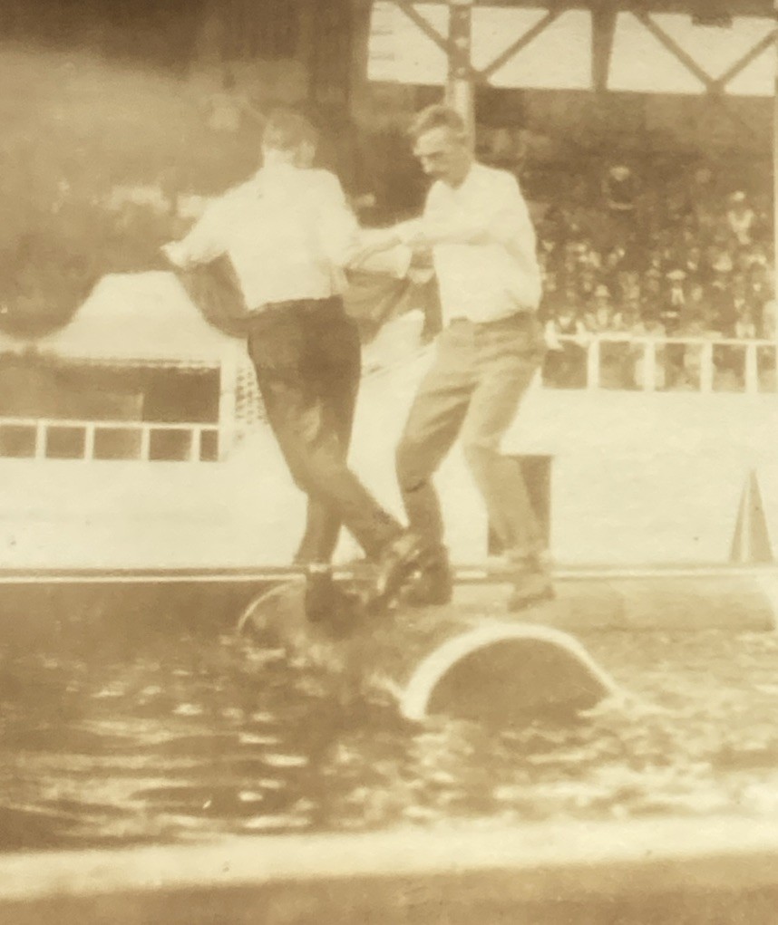 RPPC Two Guys Log Rolling For A Crowd Postcard Early 1900s RPPC Two Guys Log Rolling For A Crowd Postcard Early 1900s