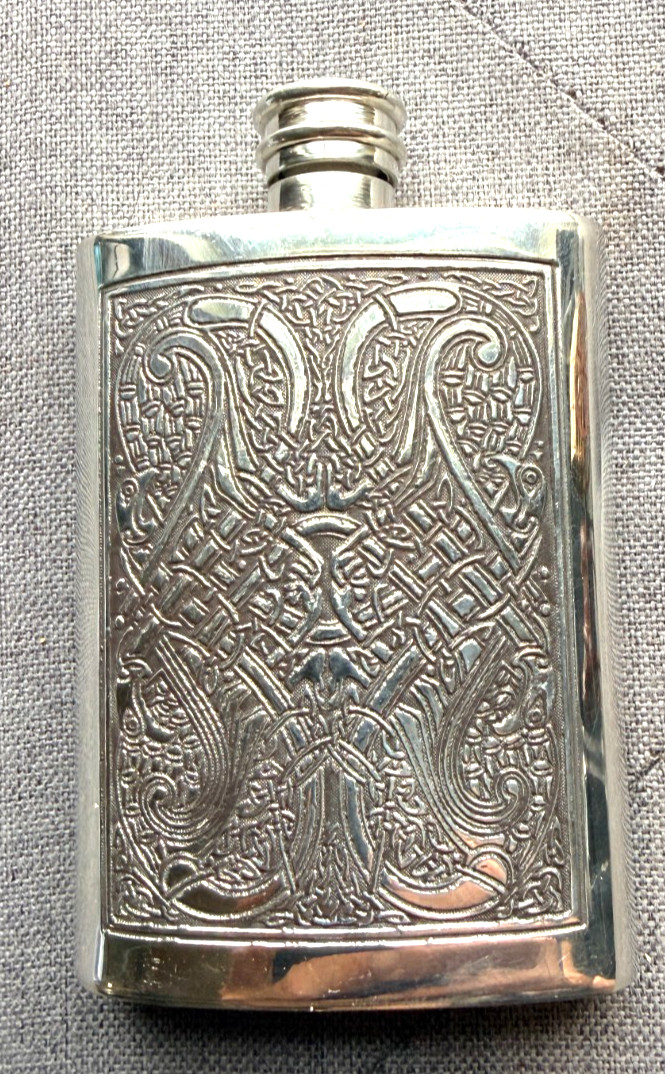 Celtic Pewter Flask Engraved Celtic Design Wedge Hip Boot Flask USA