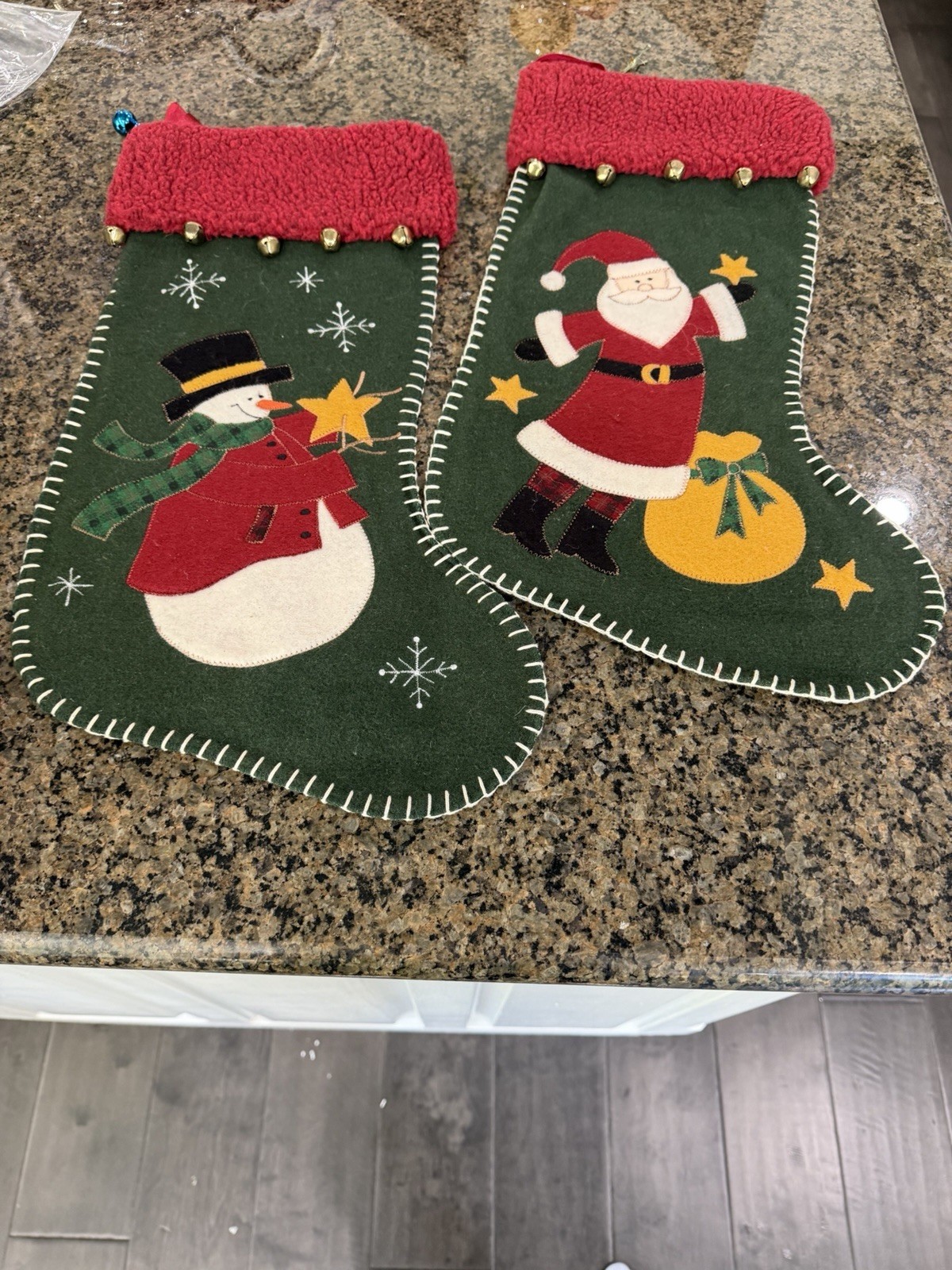 Vintage Handmade Felt Christmas Stockings - Set of 2 (Santa & Snowman) 