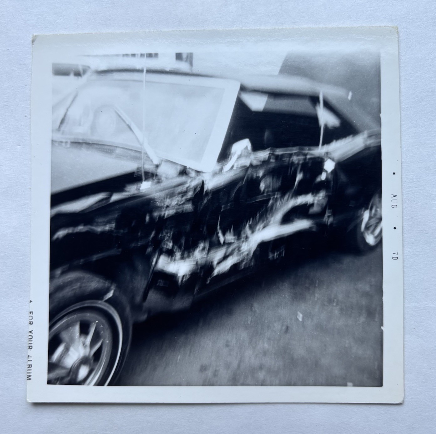 Vtg B&W Snapshot Wrecked Car Accident 1970 Auto Crash Automotive Photo