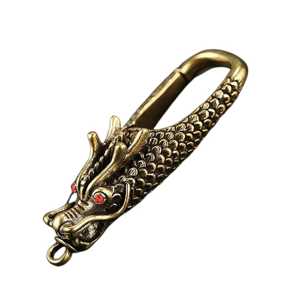 TEAMWILL Vintage Dragon Head Solid Brass Fob Belt Clip Buckle Keychain Ring Hold