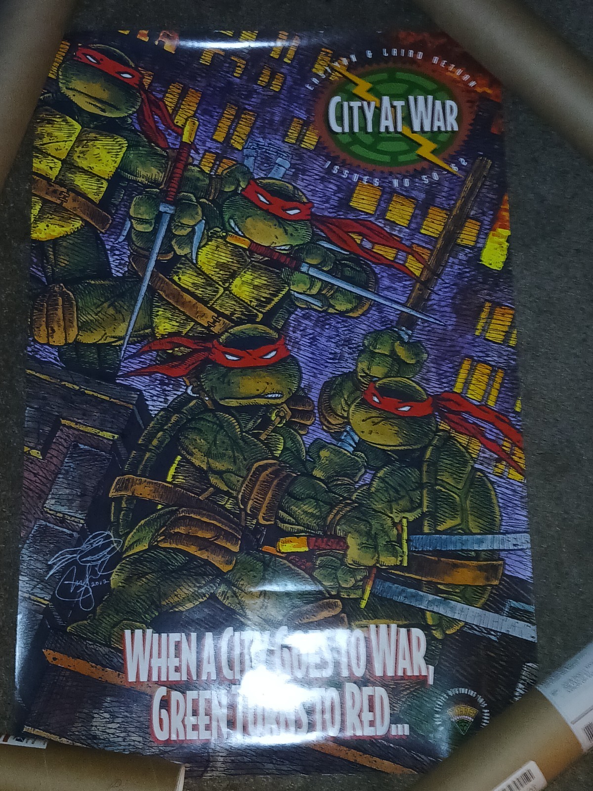 PETER LAIRD Signed Sketch 1992 Mirage TMNT City At War Full Color Poster Rare PETER LAIRD Signed Sketch 1992 Mirage TMNT City At War Full Color Poster Rare