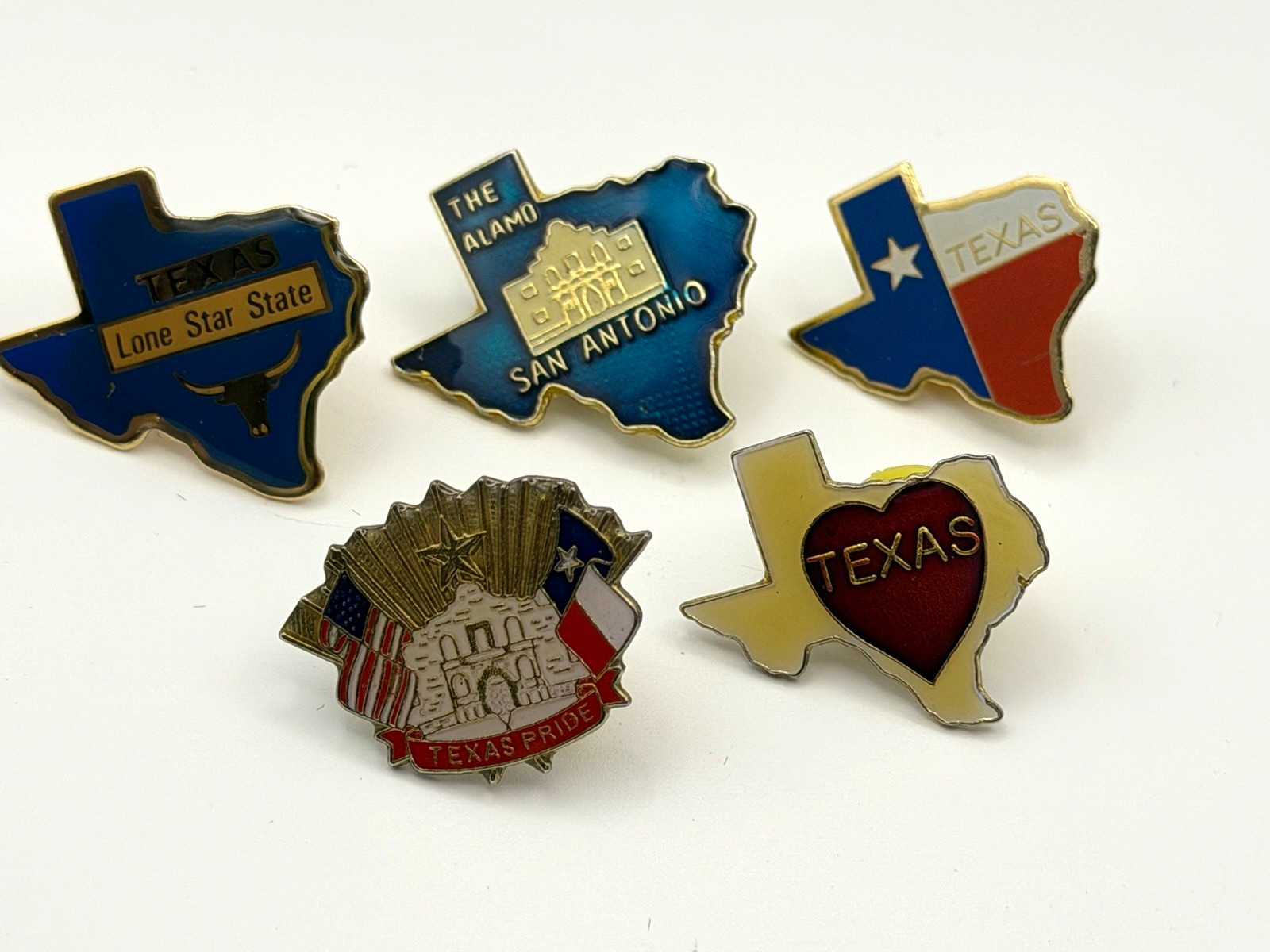 Vintage Texas Souvenir Pin Lot 5pc Alamo Lone Star State Texas Pride