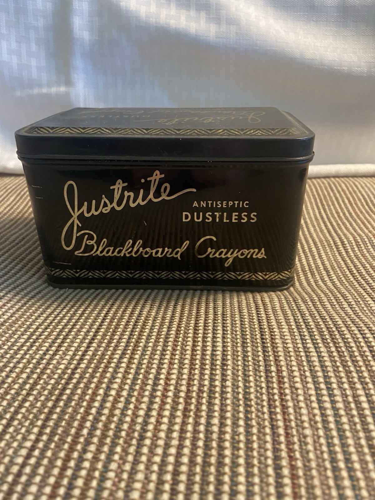 Antique Vintage Justrite Blackboard Crayons Chalk In Tin