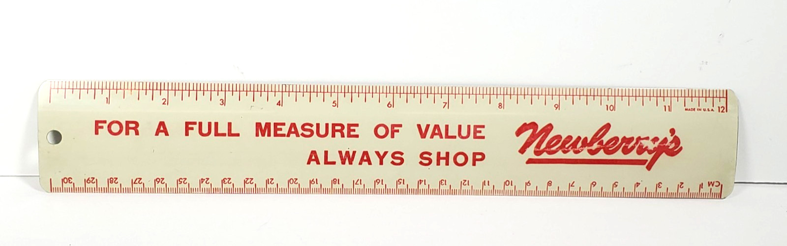 Vintage Newberry's Department Store Metal Ruler Advertising