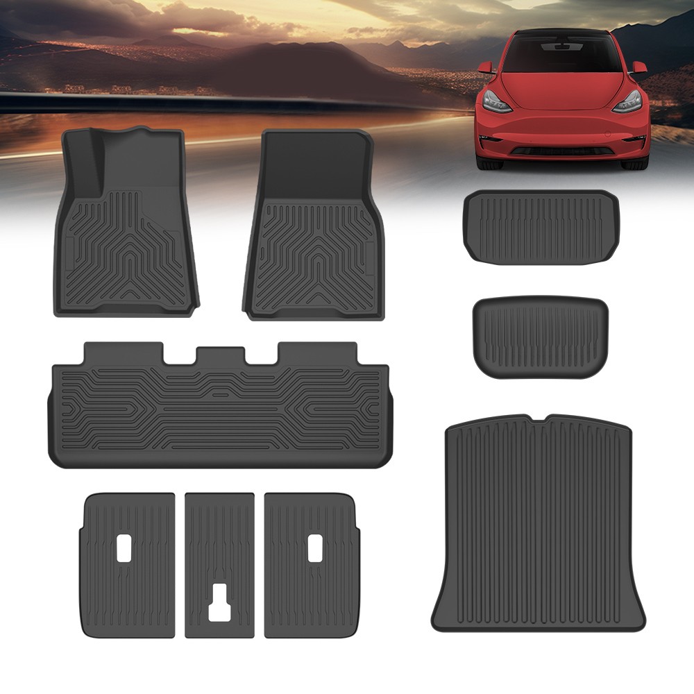 9PCS Floor Mats for Tesla Model Y Juniper 2025-2026, Front & Rear Mats with 9PCS Floor Mats for Tesla Model Y Juniper 2025-2026, Front & Rear Mats with