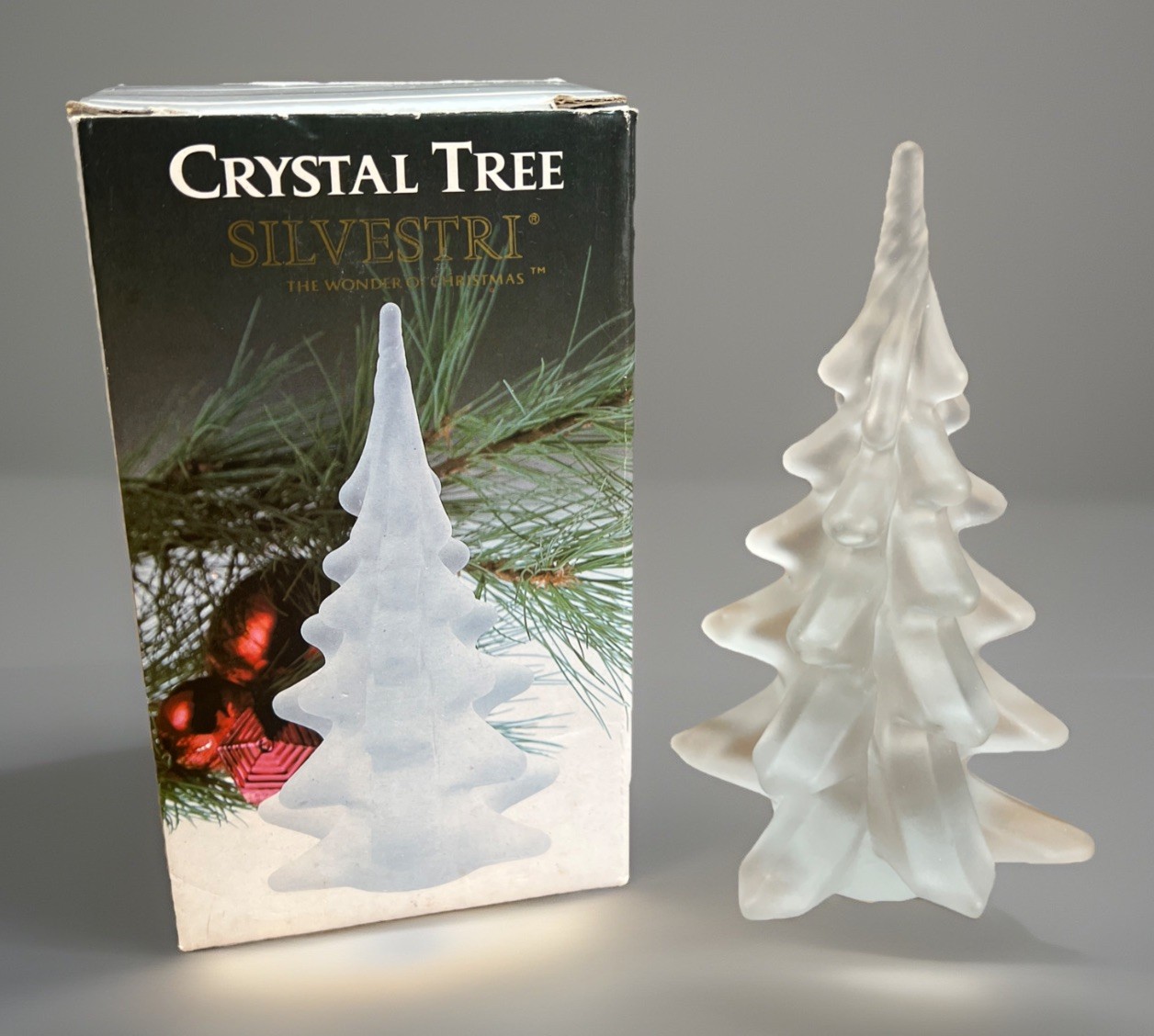 VTG Silvestri Clear & Green Crystal Art Glass Christmas Tree, 61/4 w Orig Box VTG Silvestri Clear & Green Crystal Art Glass Christmas Tree, 61/4 w Orig Box