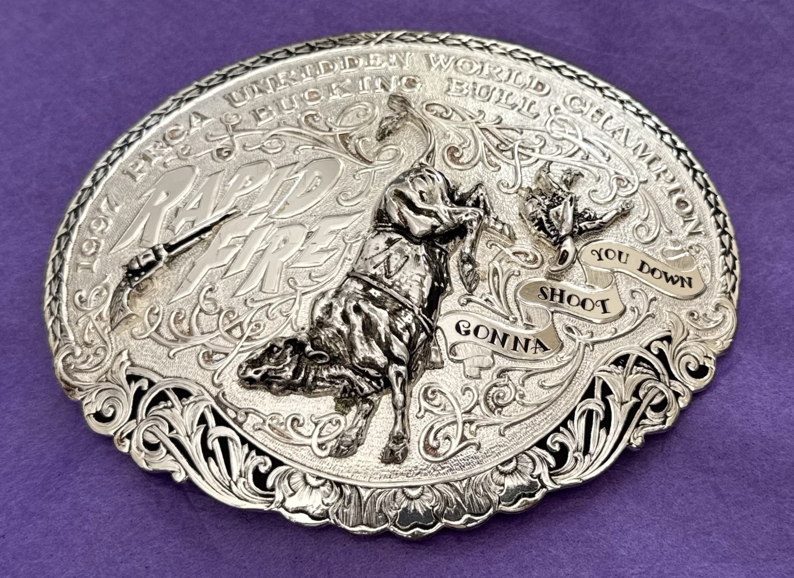 VTG Rapid Fire 1997 PRCA Unridden Champion Bull Montana SS Trophy Belt Buckle VTG Rapid Fire 1997 PRCA Unridden Champion Bull Montana SS Trophy Belt Buckle