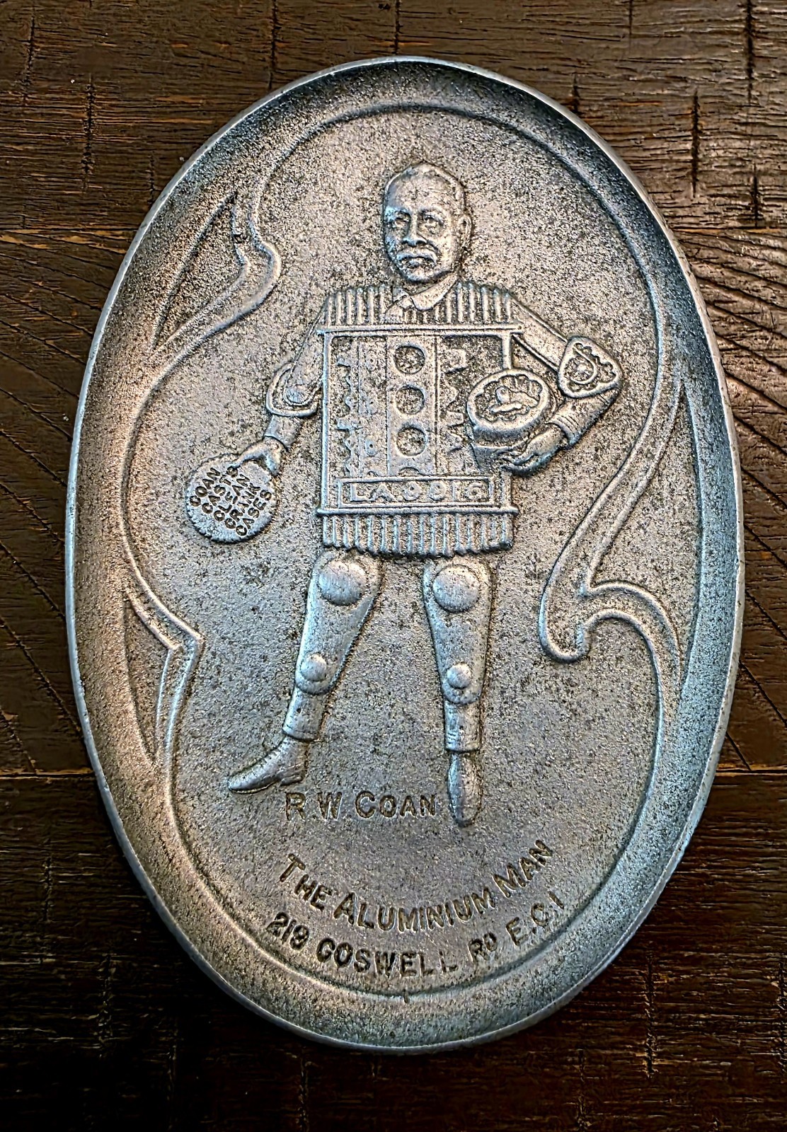 Antique R. W. Coan Advertising Aluminum Casting Trinket Tray 5.5