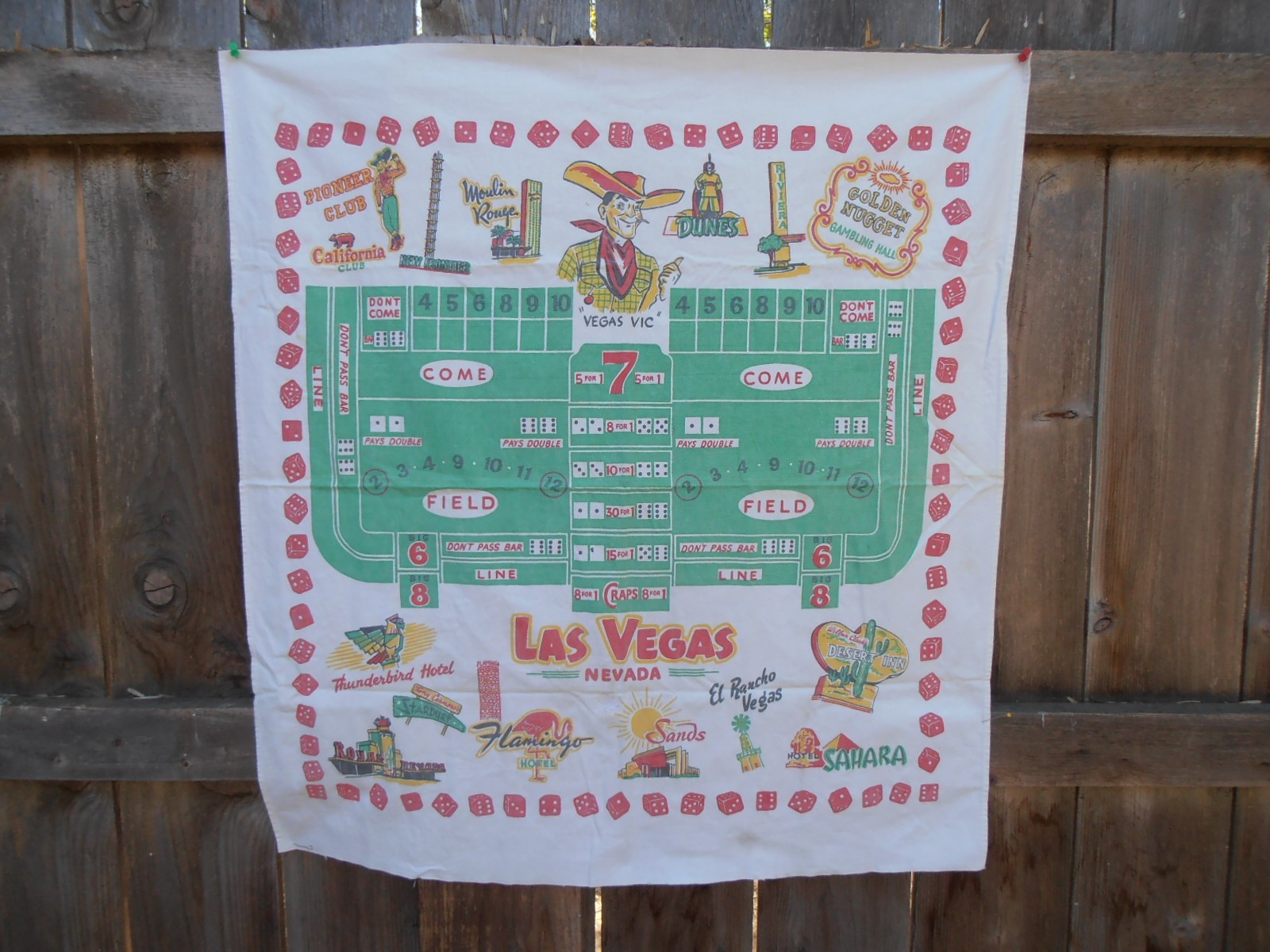 Vintage Las Vegas Tablecloth Vegas Vic Craps Dunes Sahara Sands 33” X 35”