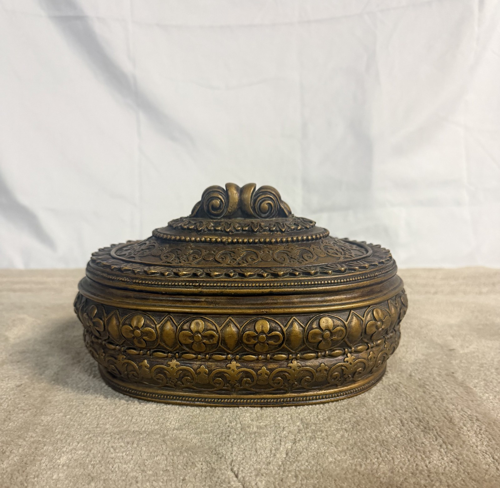 Vintage Bronze Casket jewelry trinket box 9.5\