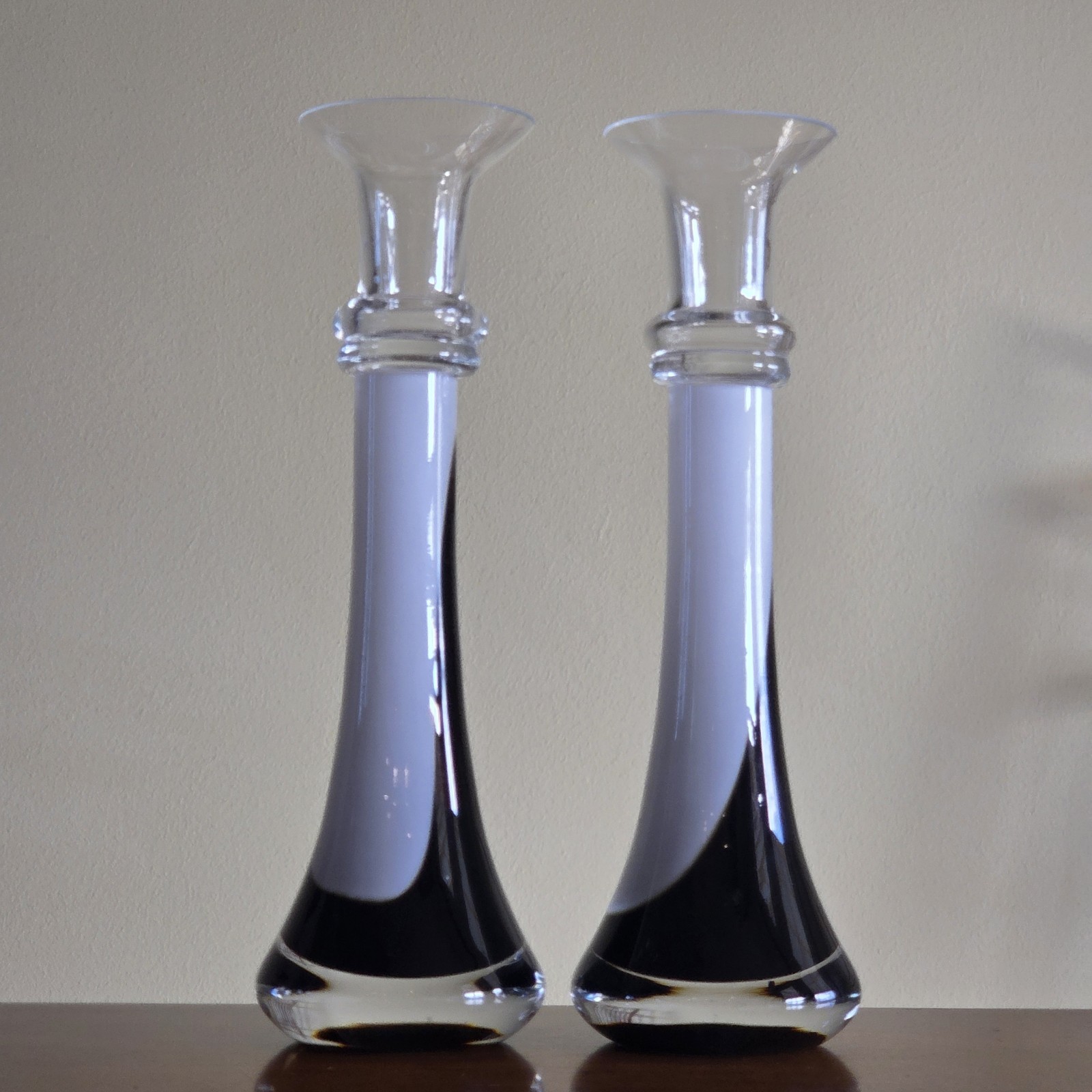 Pair of European Hand Blown Glass Candle Stick Holders Modern Decor Design