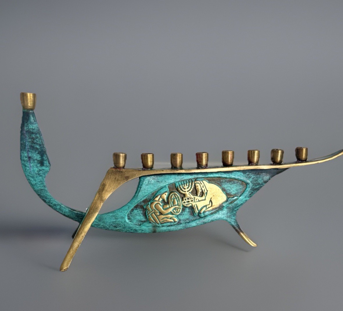 Vintage MCM Modernist Solid Brass Maccabe Menorah CHANUKKAH Israel 1960’s 11”