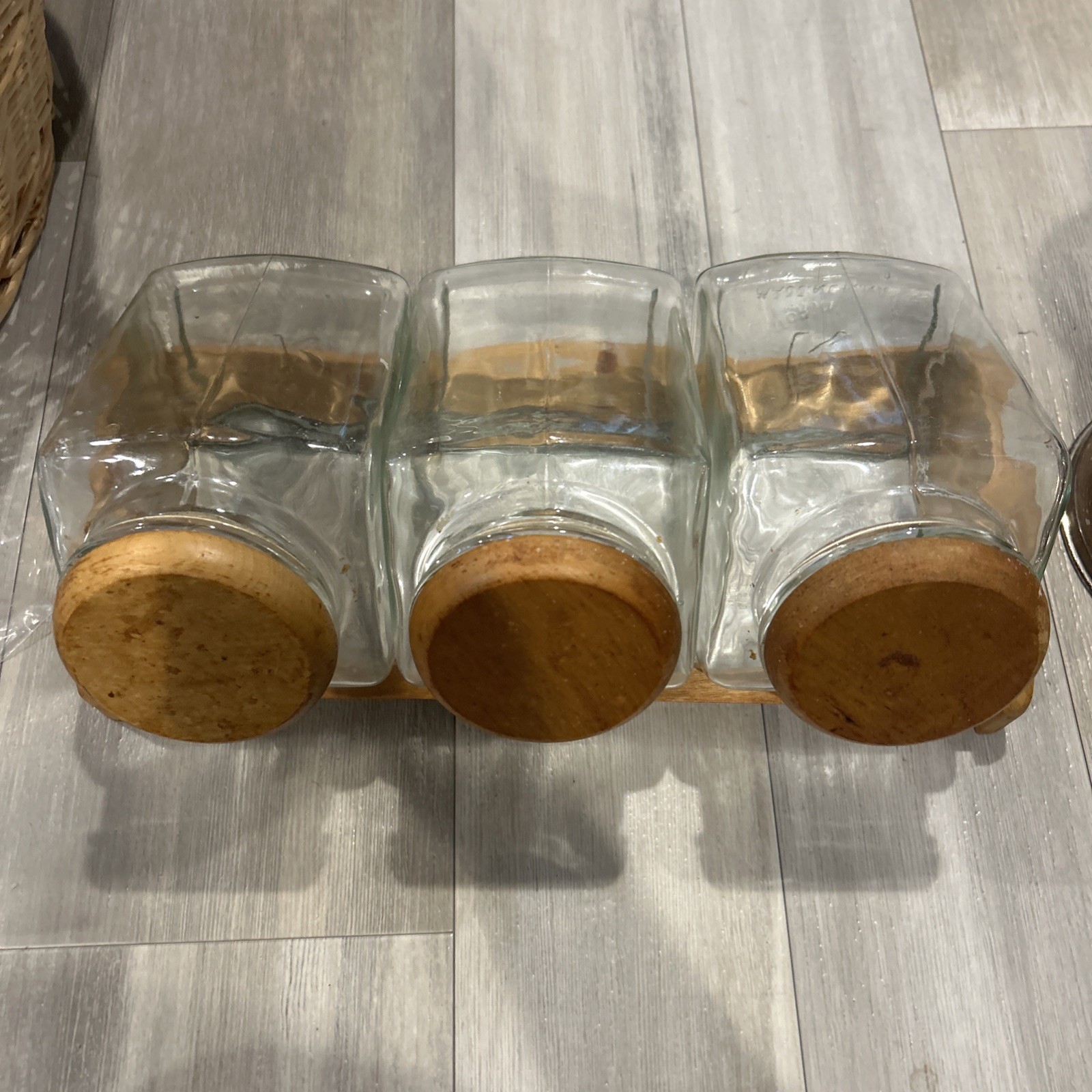 Vintage Glass Canister Set With Caddy Vintage Glass Canister Set With Caddy