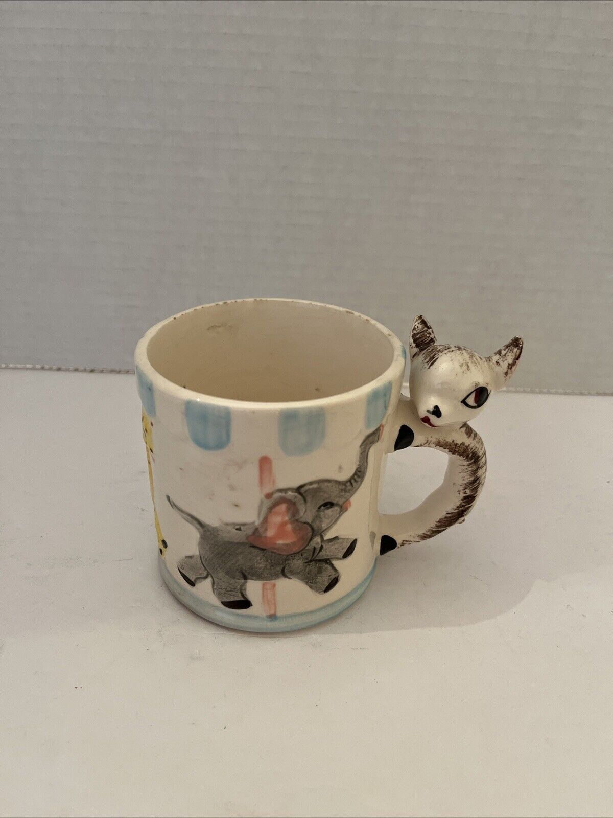 Vtg Child’s Ceramic Carousel Milk Cup Mug W/ Circus Animals “ALL GONE”