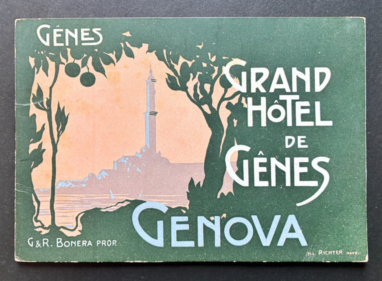 Antique 1900 Grand Hotel de Genes Booklet Genoa Italy Guide w/ Pristine City Map
