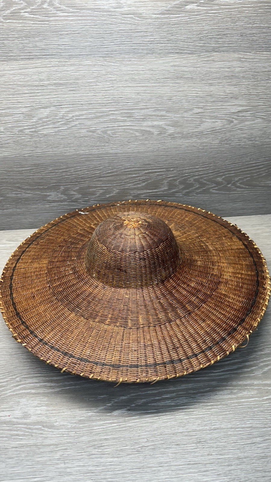 Vintage Woven Bamboo Asian Chinese Sun Hat Douli Fine Rattan Large Wall Art 18
