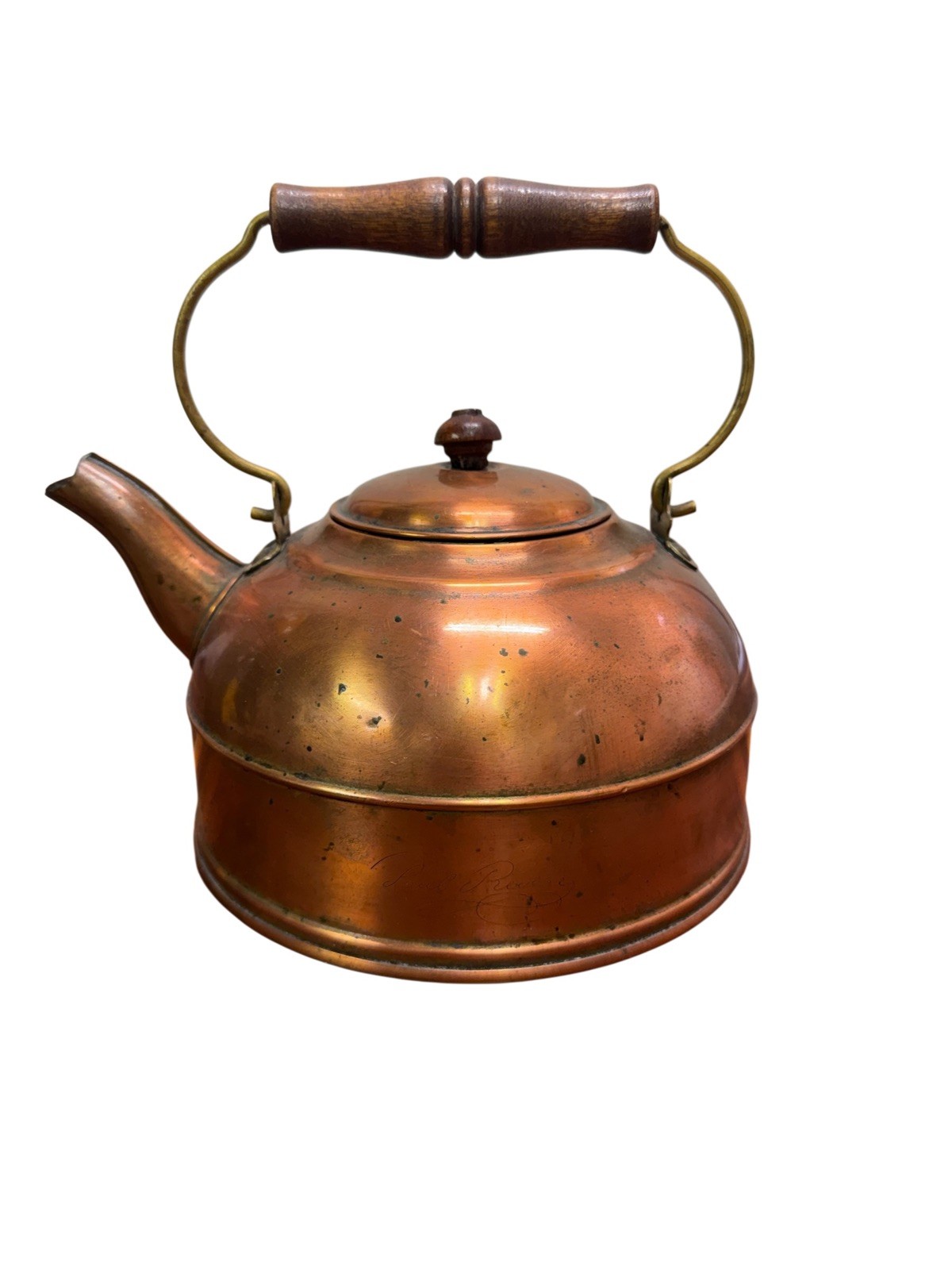 Vintage Paul Revere Ware Copper Tea Pot Kettle 2 Quart Wood Handle Decor