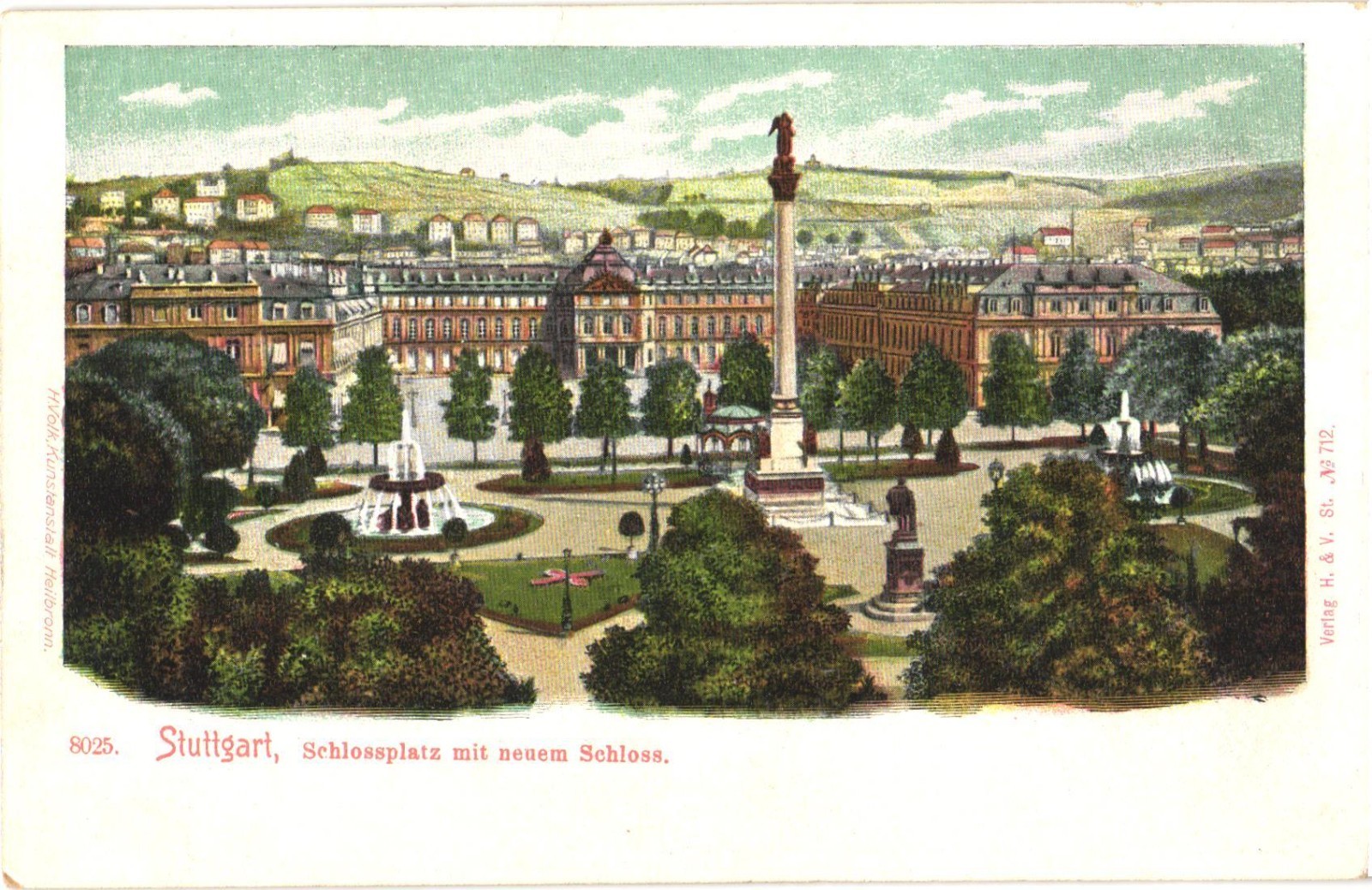 Stuttgart Germany Schlossplatz New Palace Undivided Back Postcard c1905 Unused