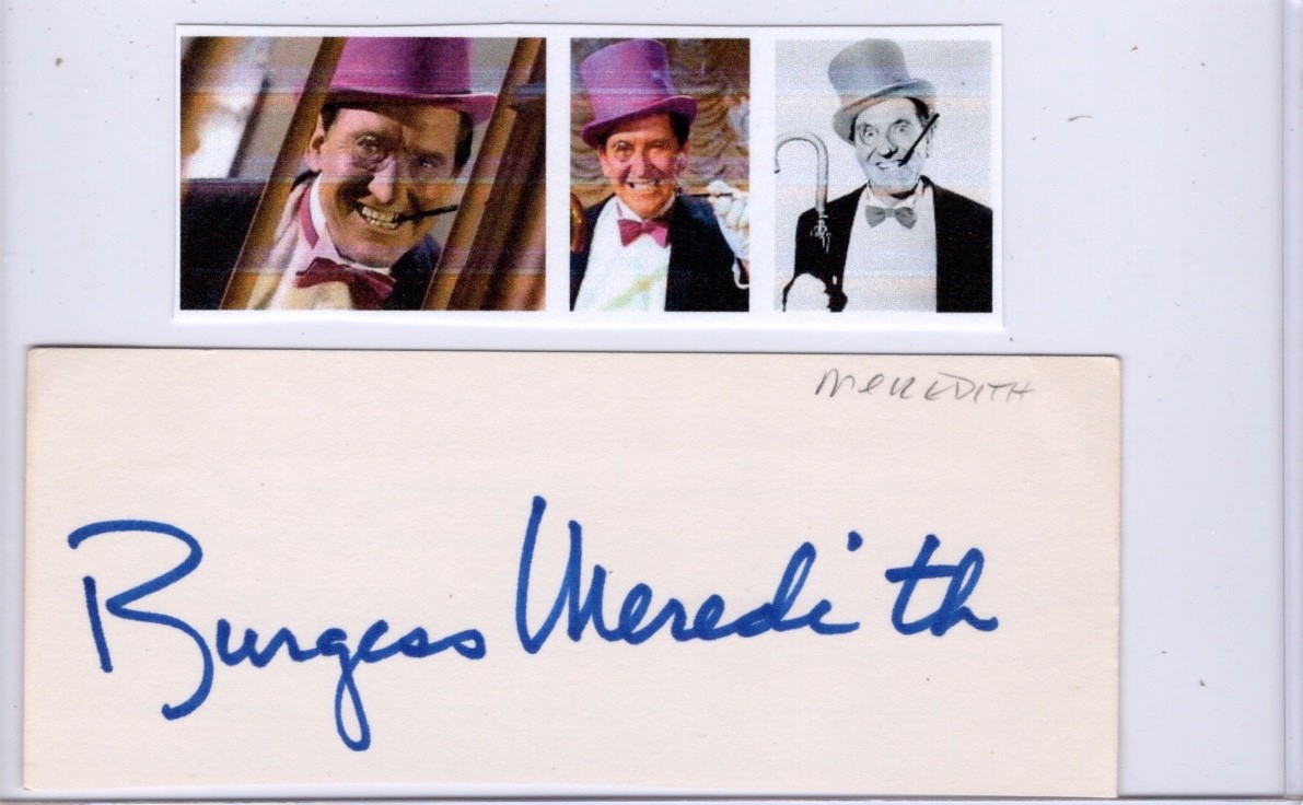 Burgess Meredith signed card Penguin on Batman Burgess Meredith signed card Penguin on Batman