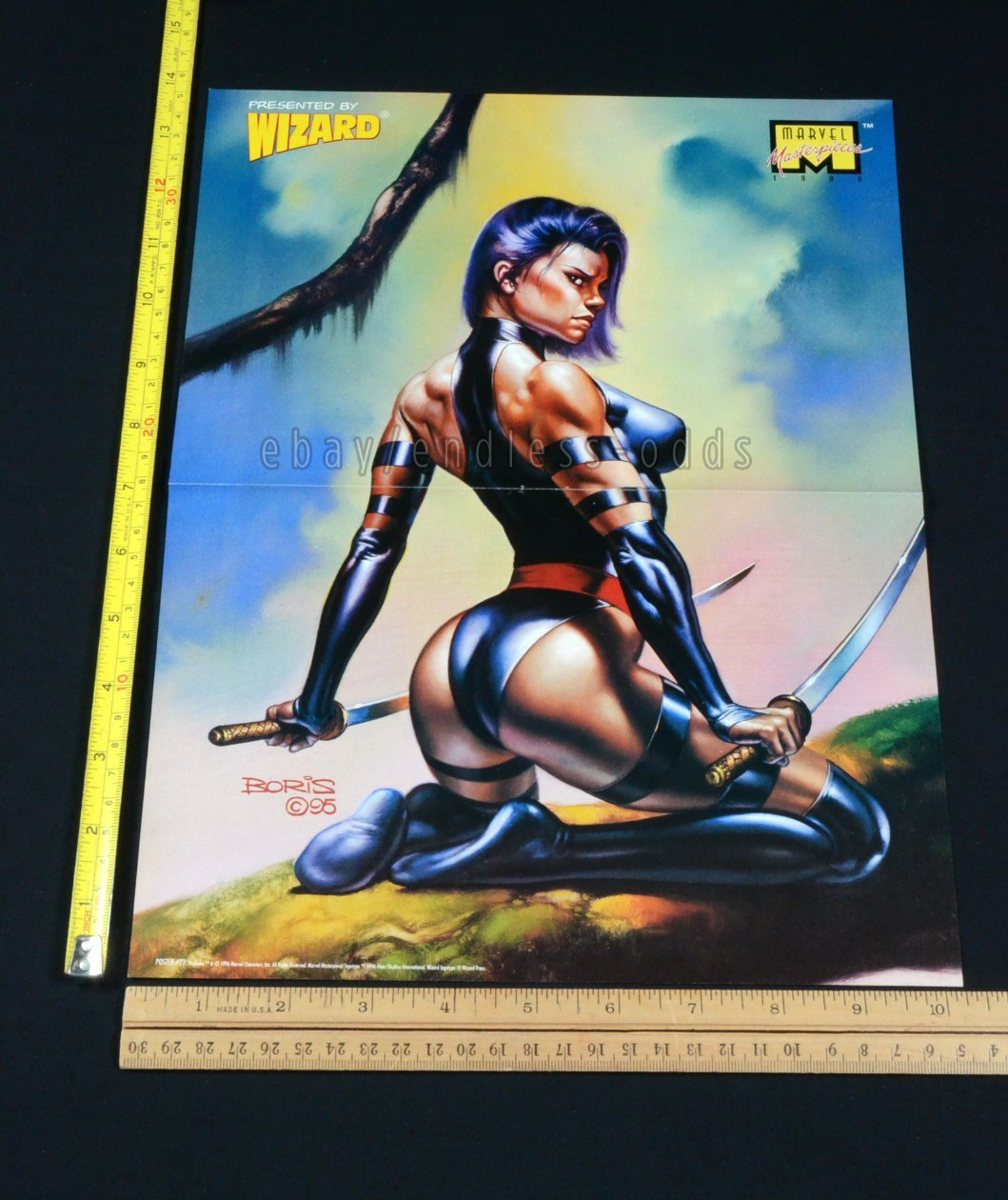 1996 2-sided Psylocke Mystique Boris Vallejo Marvel Comics X-Men Wizard Poster