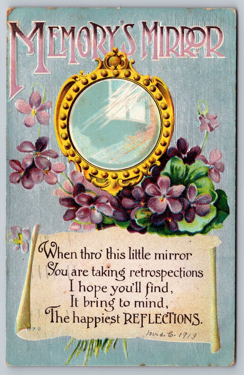 Vintage 1913 Memory's Mirror Floral Embossed Postcard with Poem Vintage 1913 Memory's Mirror Floral Embossed Postcard with Poem