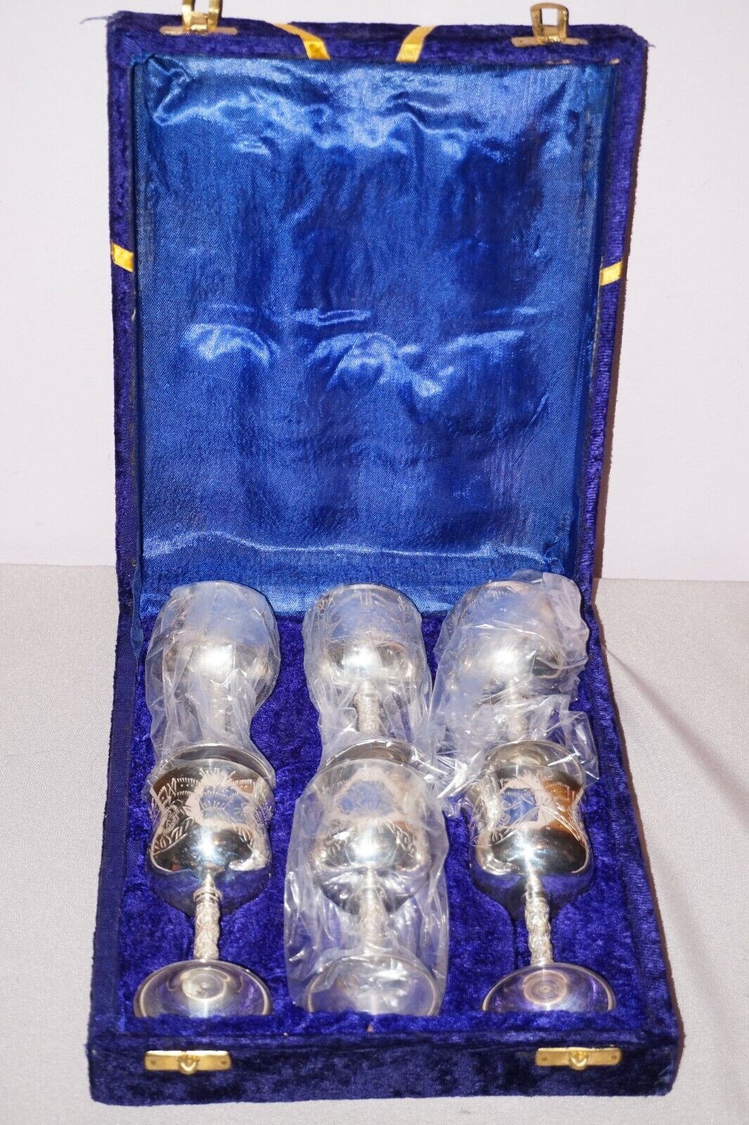 EPNS India Silver Plated Engraved Floral Cordial Mini Goblets Barware lot of 6