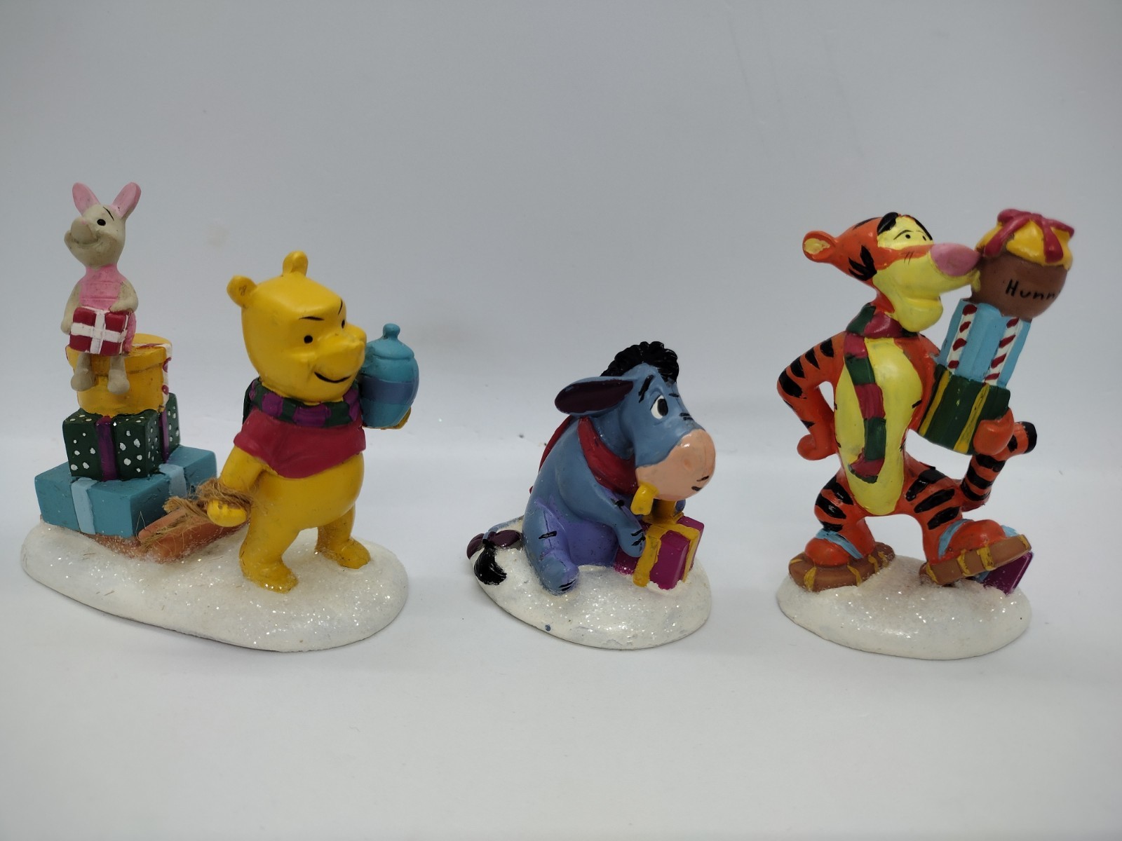 DISNEY 3pc Set Lot Winnie the Pooh Piglet Tiger Christmas Holiday snow Figurines