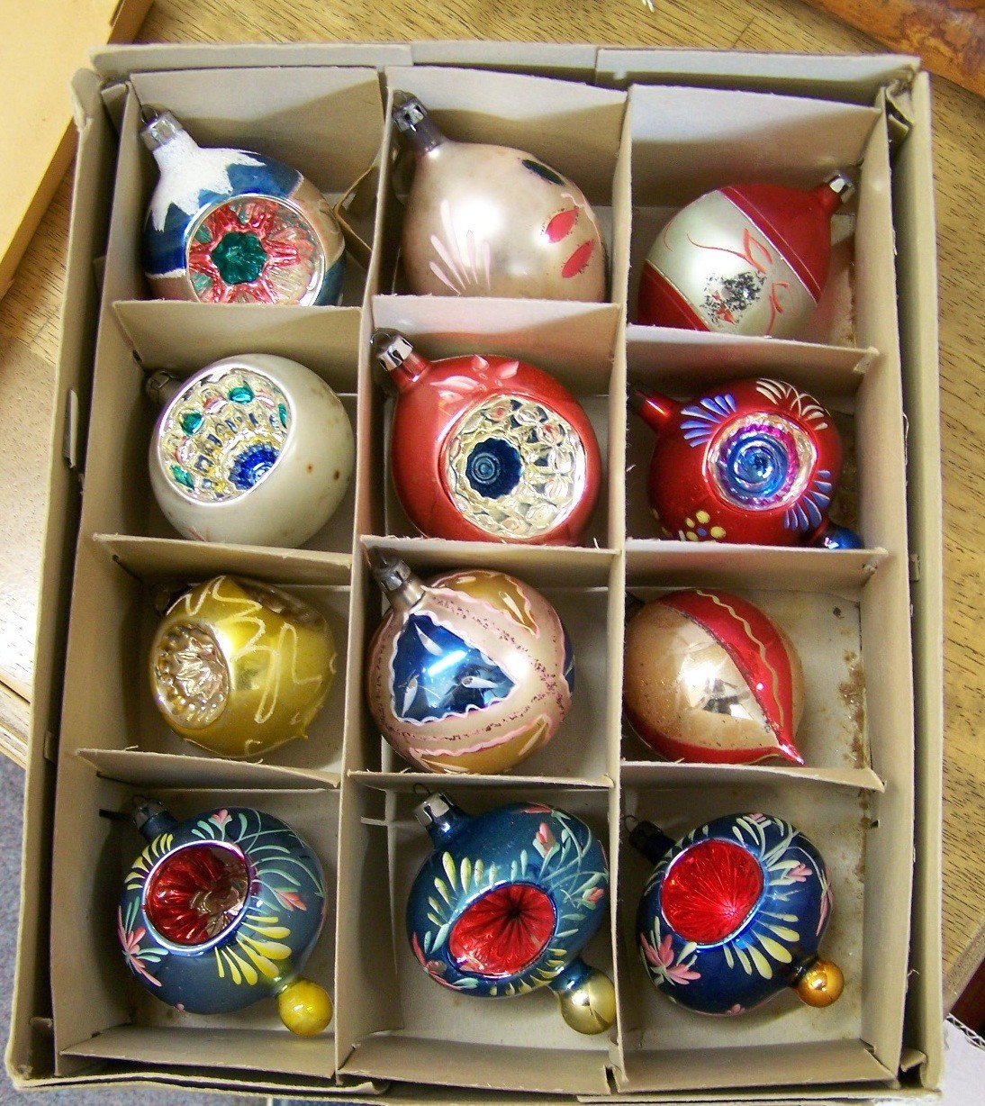 Mixed Box 12 Vintage Poland HP Glass Christmas Ornaments Teardrops Indents As Is Mixed Box 12 Vintage Poland HP Glass Christmas Ornaments Teardrops Indents As Is