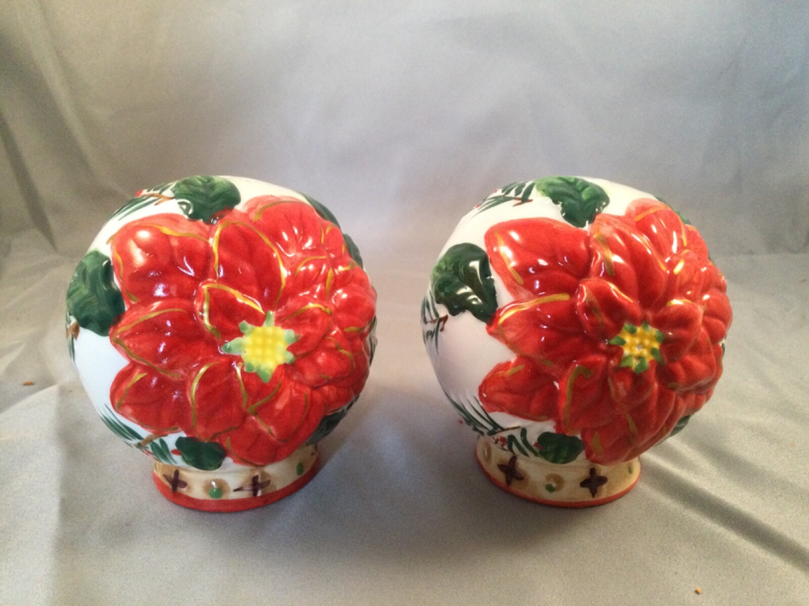 Vintage Set of Poinsettia Salt and Pepper Shakers