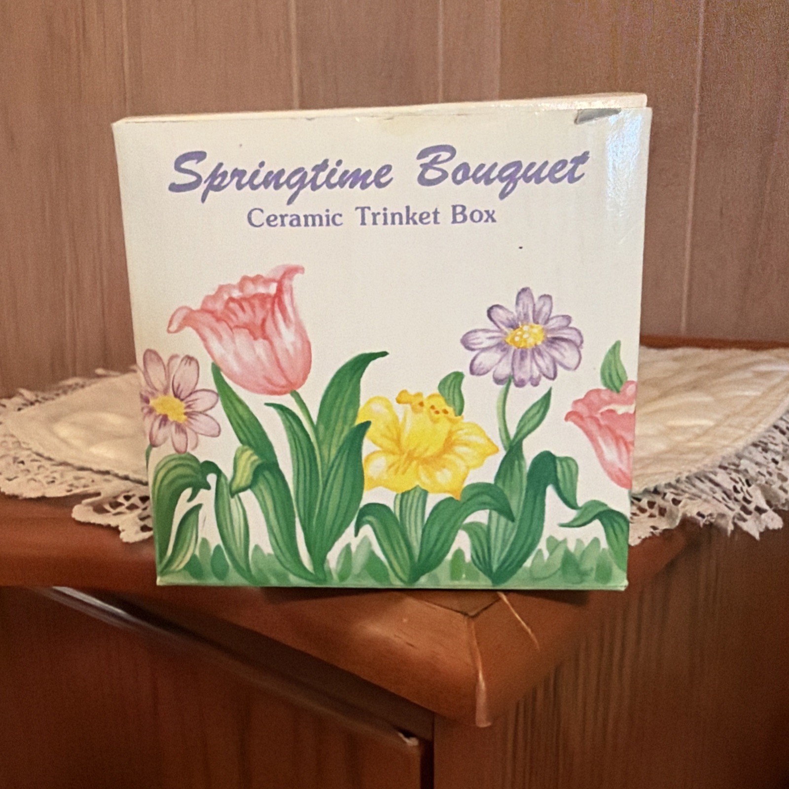 VTG Trinket Box Russ Springtime Bouquet 4x3 spring Easter New In Box