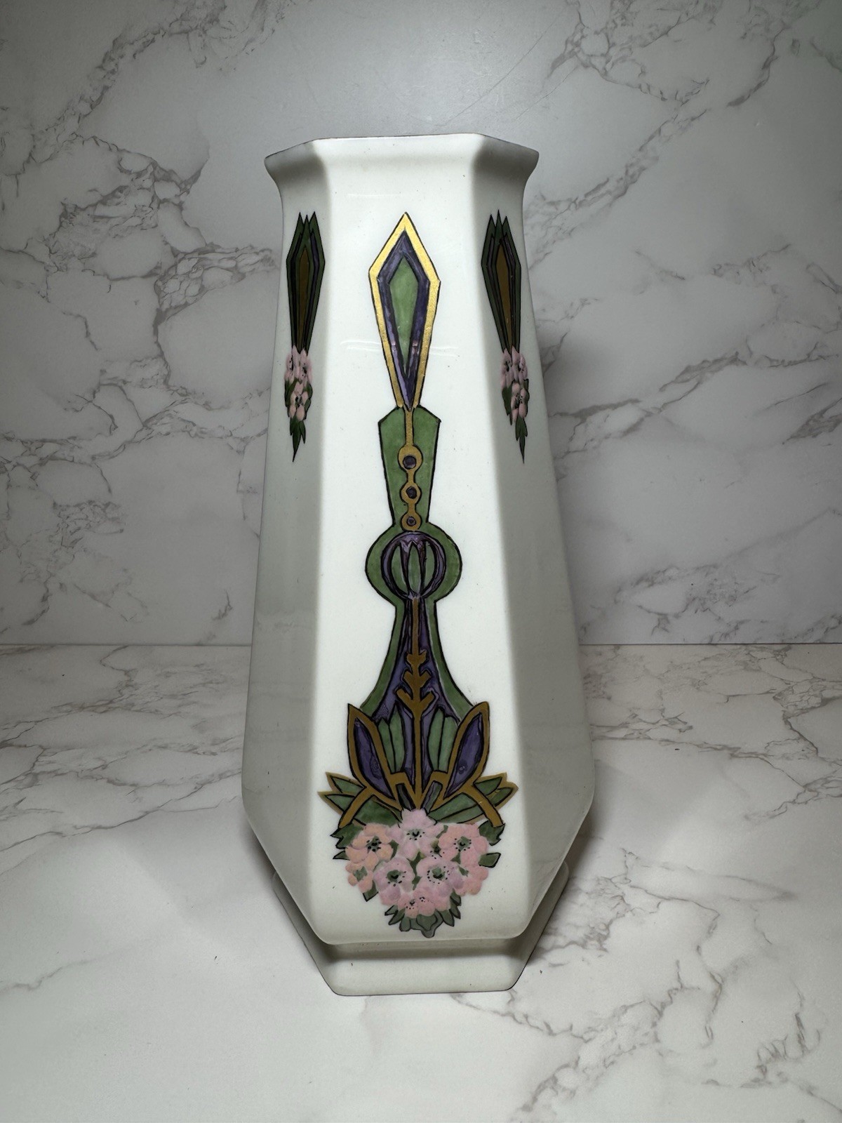 Antique Lenox American Belleek Art Deco Hexagon Vase Signed M Pippell 9.5”