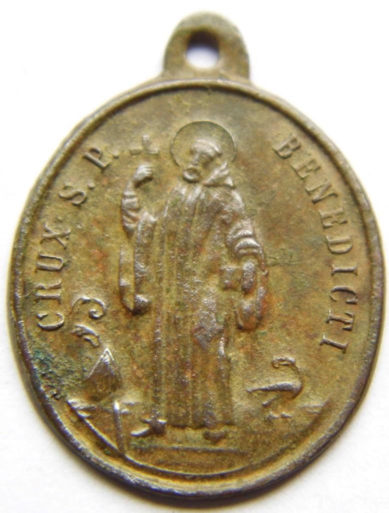 Antique St Benedict Shield Bronze Holy Medal Catholic Patron Exorcism Protection