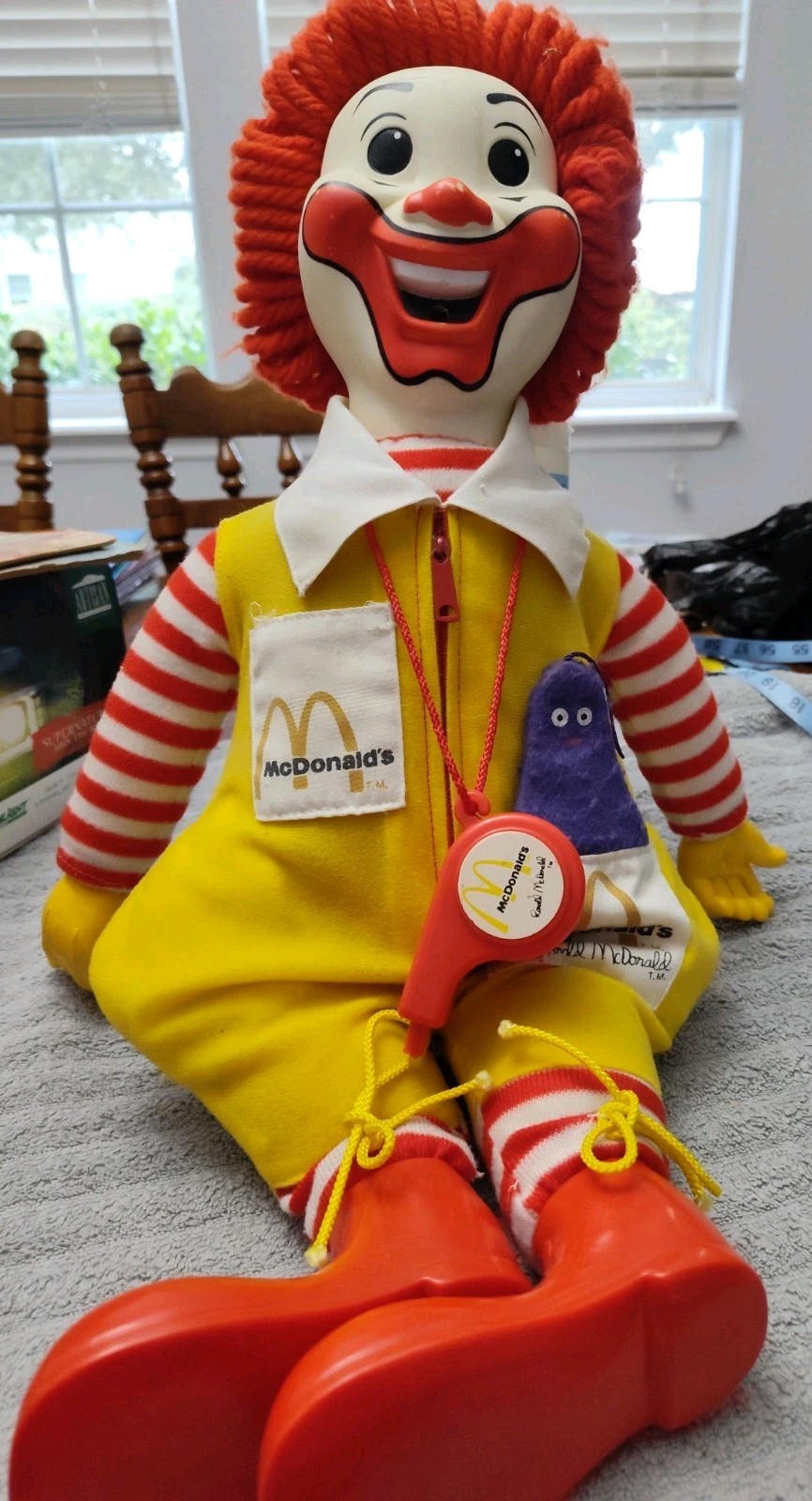 Vintage 1978 Ronald McDonald Plush Working Whistle Grimace Complete Accessories Vintage 1978 Ronald McDonald Plush Working Whistle Grimace Complete Accessories