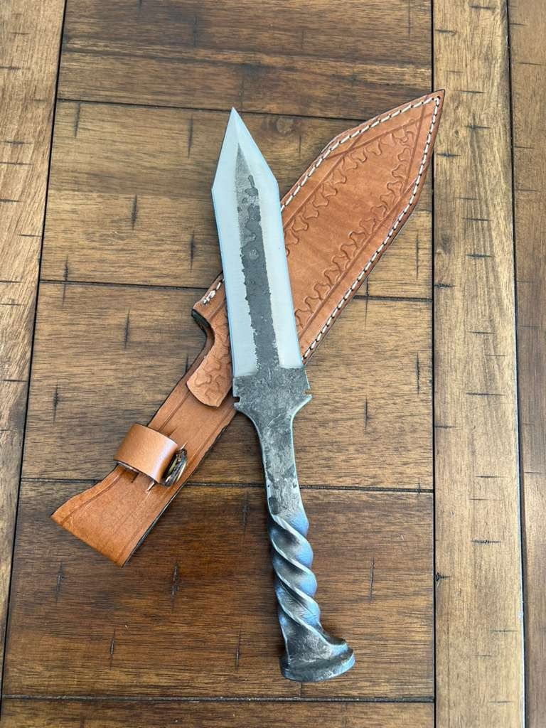 HEAVY DUTY CUSTOM HANDMADE D2 RAILROAD DAGGER WITH PREMIUM LEATHER SHEATH 121/2