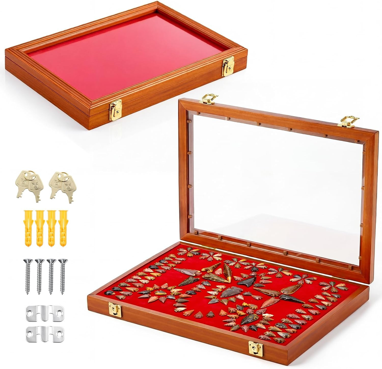 Wood Shadow Box Display Case with Foam, Oak Finish, 18 X 12 X 2 In Wood Shadow Box Display Case with Foam, Oak Finish, 18 X 12 X 2 In