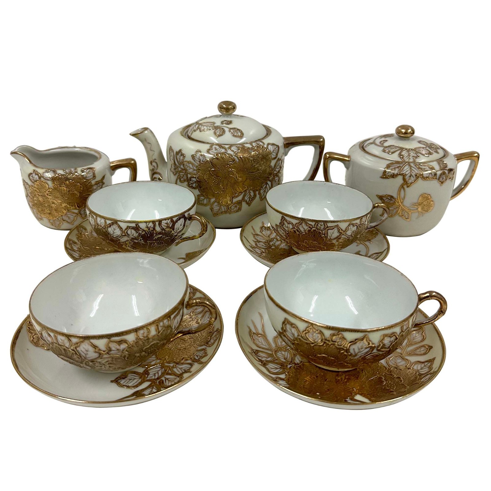 Antique Nippon Nagoya Shofu Gold Porcelain Tea set of four