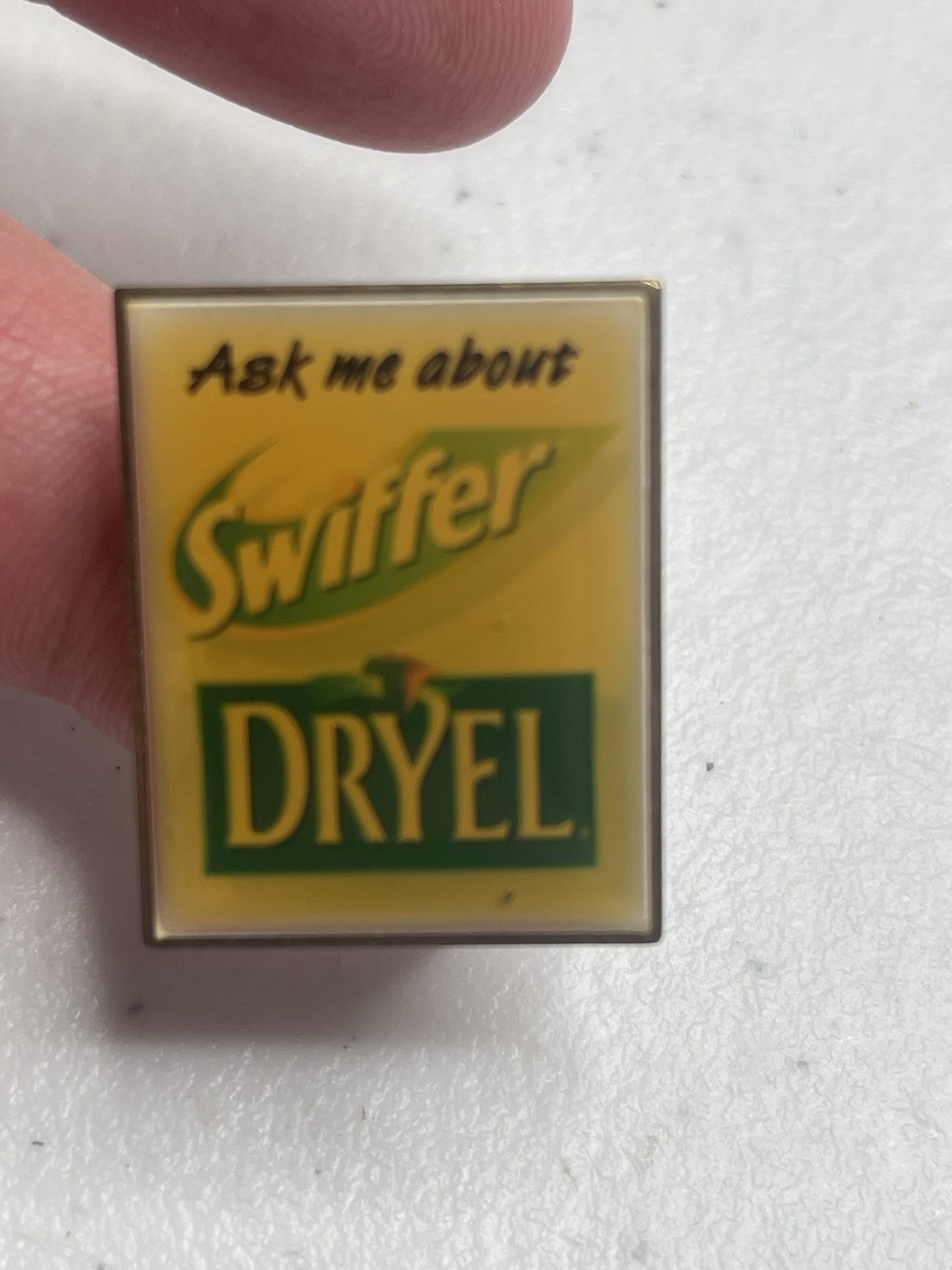 Vintage Ask Me About Swiffer Dryel Products Promo Employee Pin Pinback