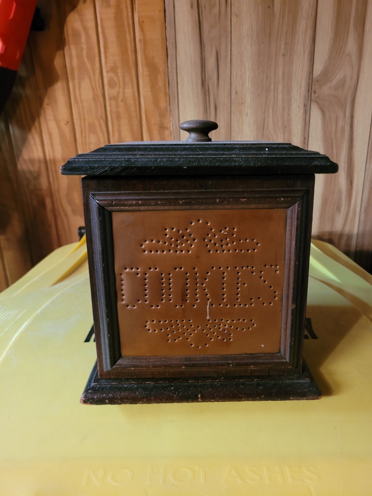 Pfaltzgraff Wooden Coffee Box Punched Copper Label Vintage 1970s Pfaltzgraff Wooden Coffee Box Punched Copper Label Vintage 1970s