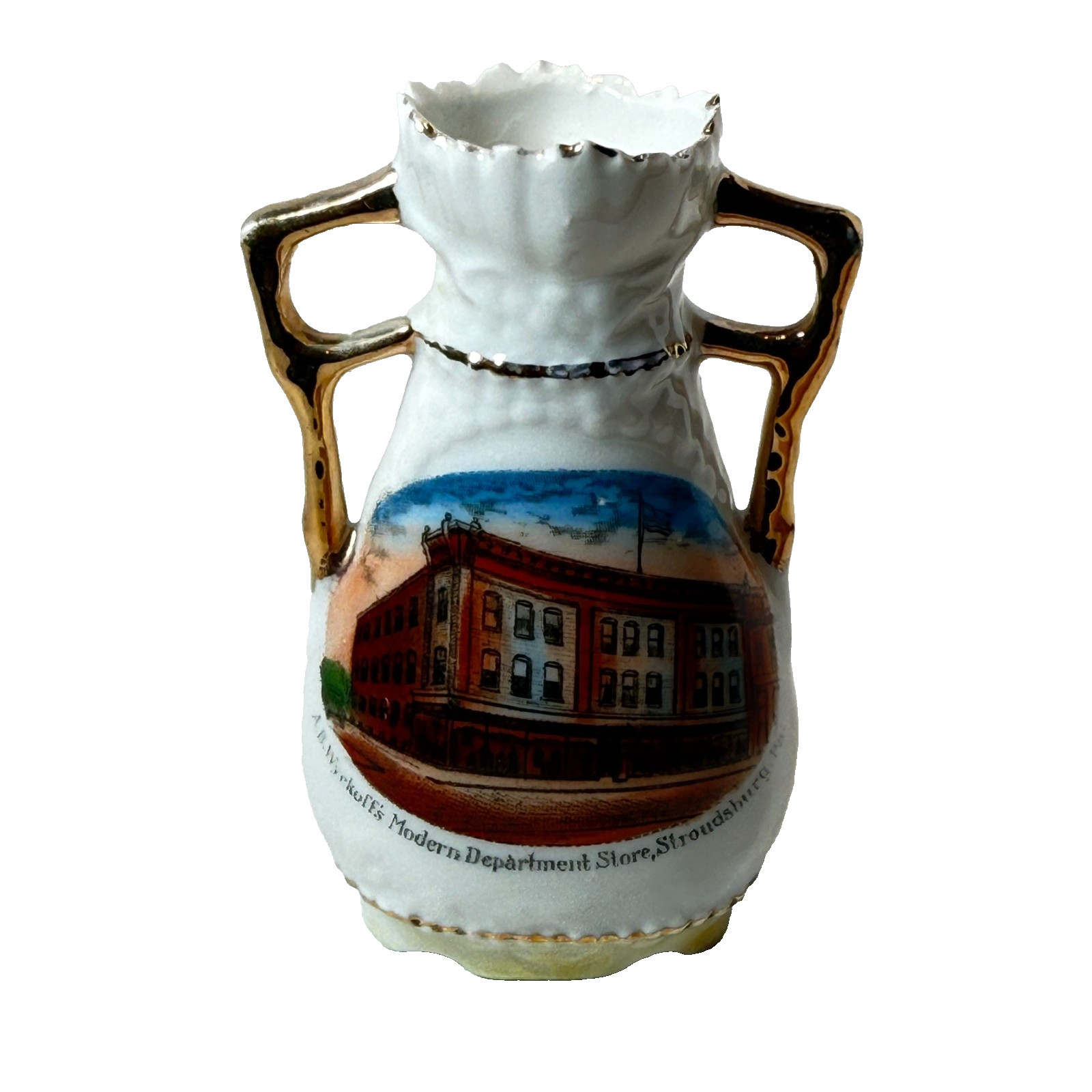 Wyckoff STORE Stroudsburg, Pennsylvania PA Antique Souvenir China TRINKET VASE Wyckoff STORE Stroudsburg, Pennsylvania PA Antique Souvenir China TRINKET VASE