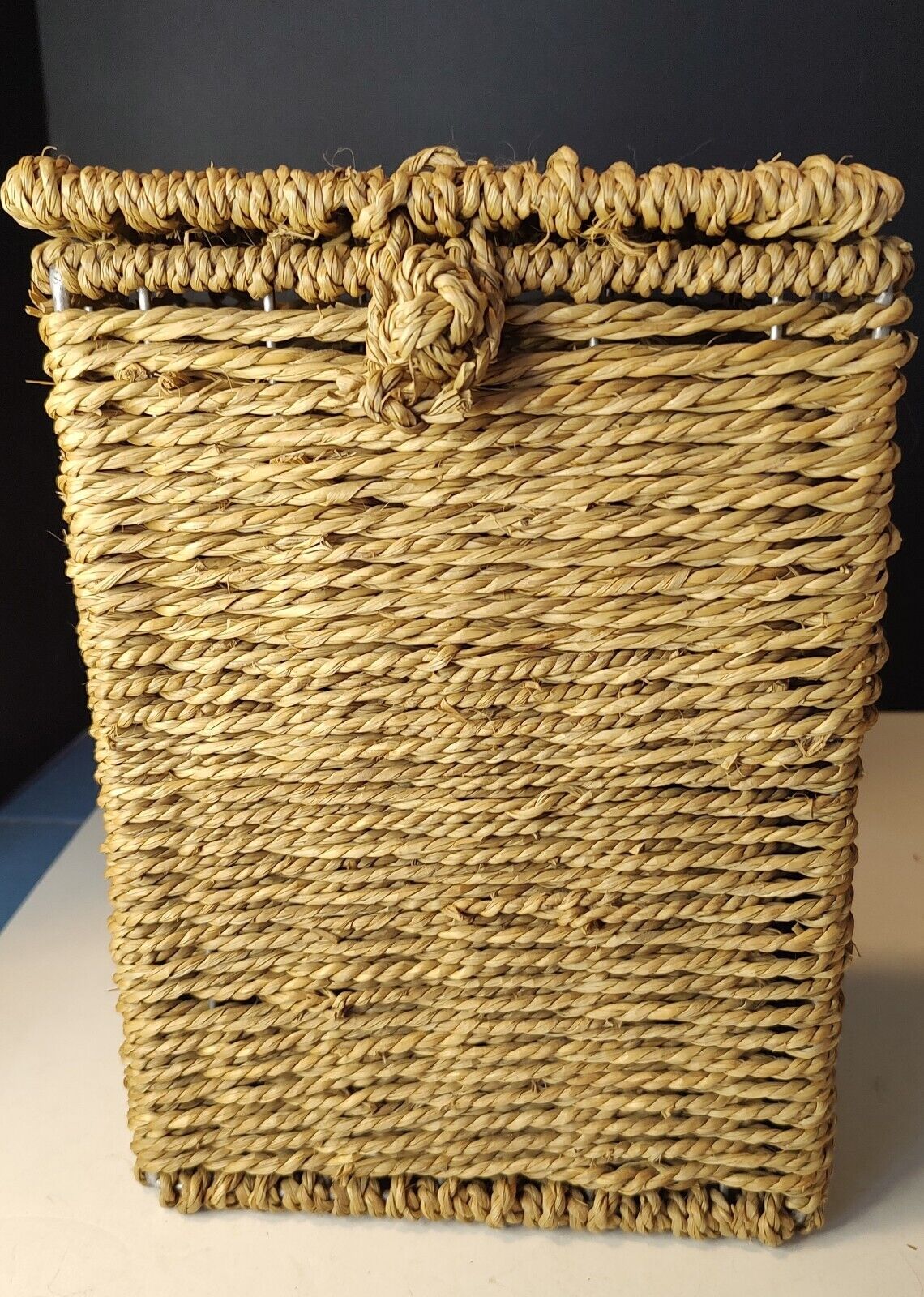 Vintage Rattan Woven Storage 10 in Lidded Hinged Box Cottage Core Farm Living