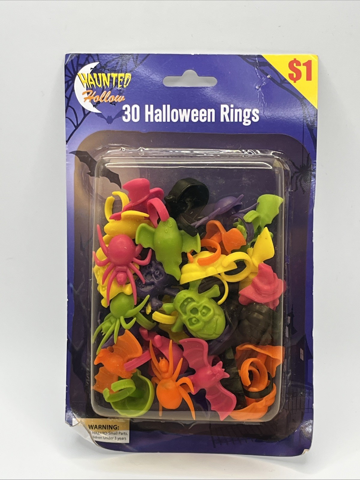 Vintage NOS Haunted Hollow 30 Halloween Plastic Rings Ames 1990s Party Favors