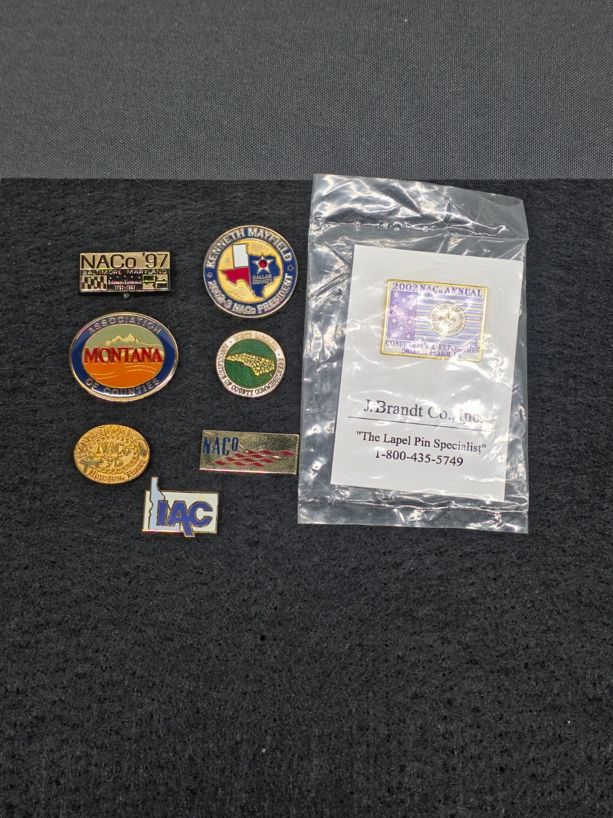 Vtg NACo Lapel Pin Lot 8pc Association Of Counties Texas Montana Baltimore 97-02