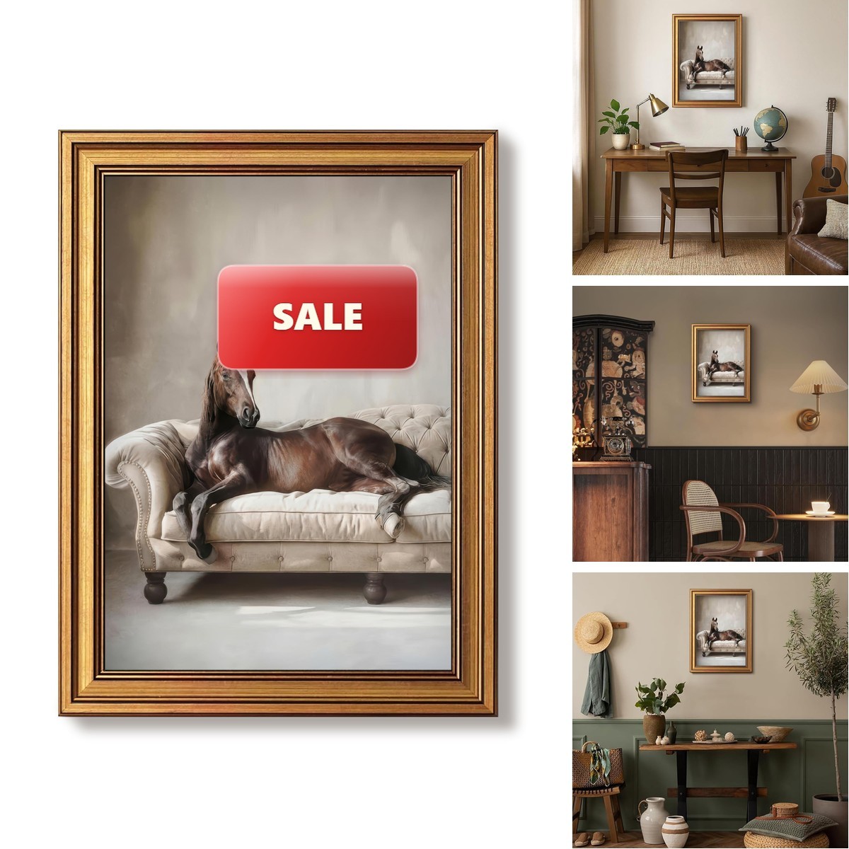 Artuloy Gold Framed Funny Bathroom Wall Art, Vintage Horse Painting Wall Decor Artuloy Gold Framed Funny Bathroom Wall Art, Vintage Horse Painting Wall Decor