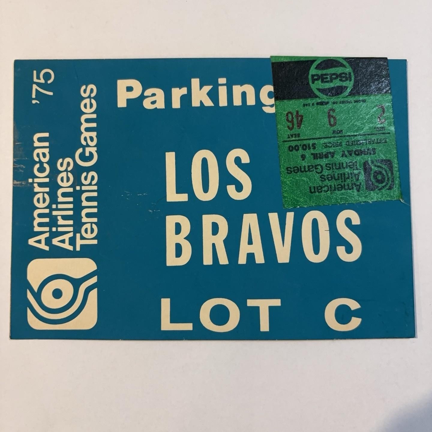 Vintage 1975 American Airlines Tennis Games Parking Pass Ticket Los Bravos Pepsi