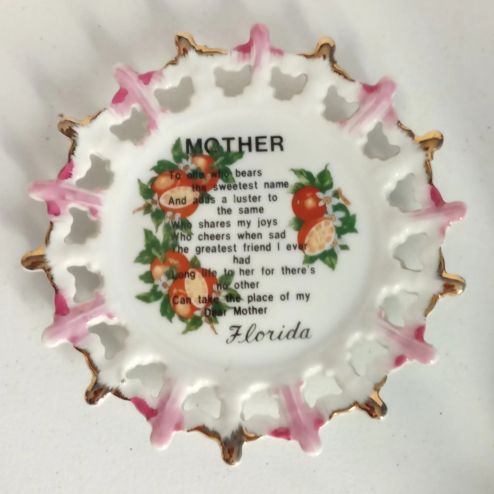 Vintage Florida Souvenir Plate MOTHER Poem Porcelain 7 \