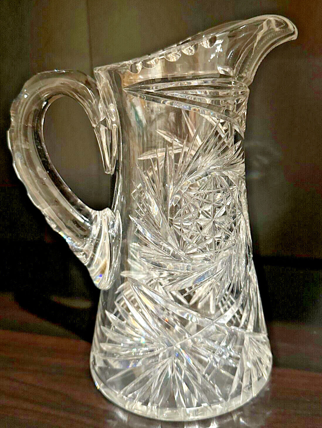 Antique American Brilliant Period Cut Rogaska Crystal Glass Pitcher Pinwheel