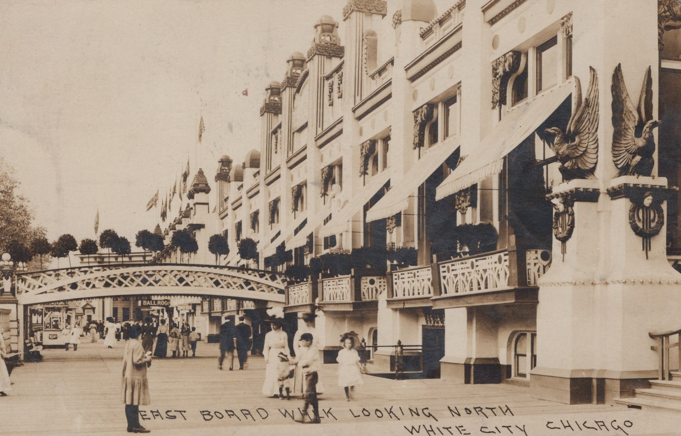 White City Chicago East Boardwalk Ballroom Antique 1908 - RPPC Photo Postcard